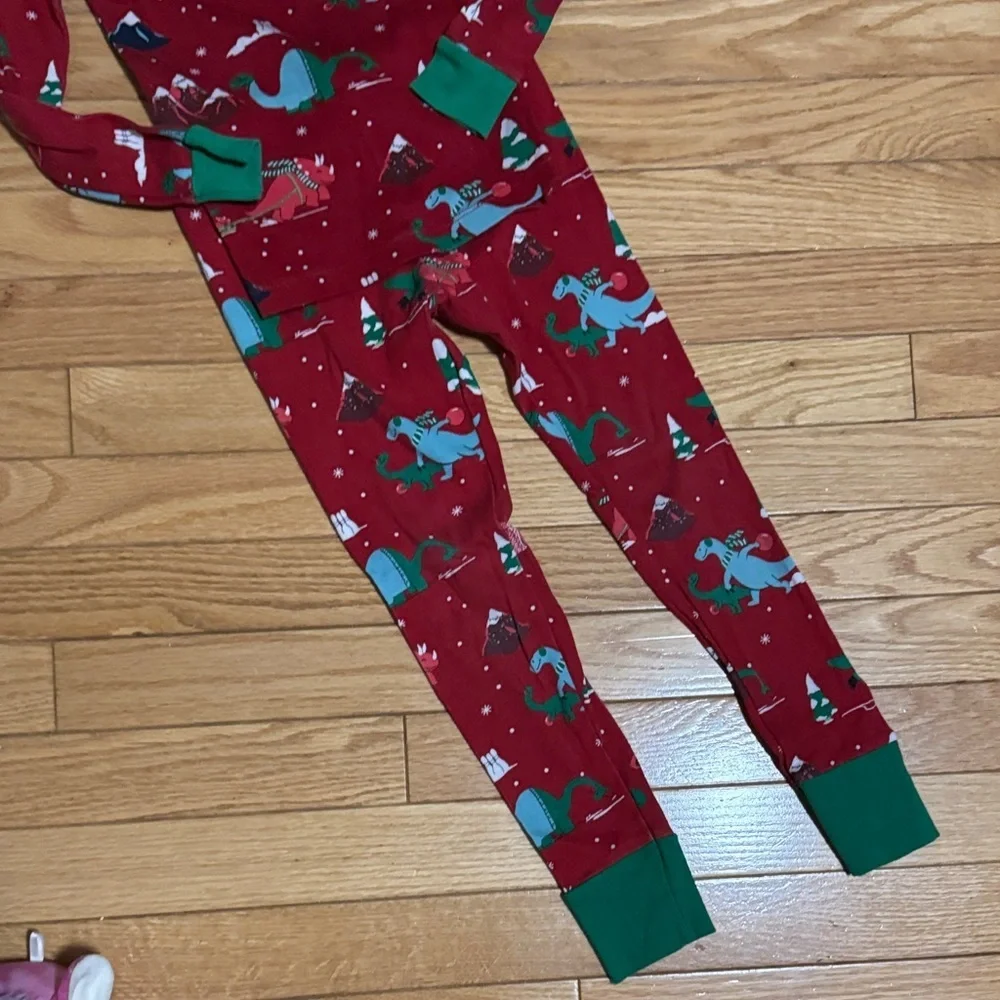 Red Dinosaur Christmas Pajama Set with Green Accents